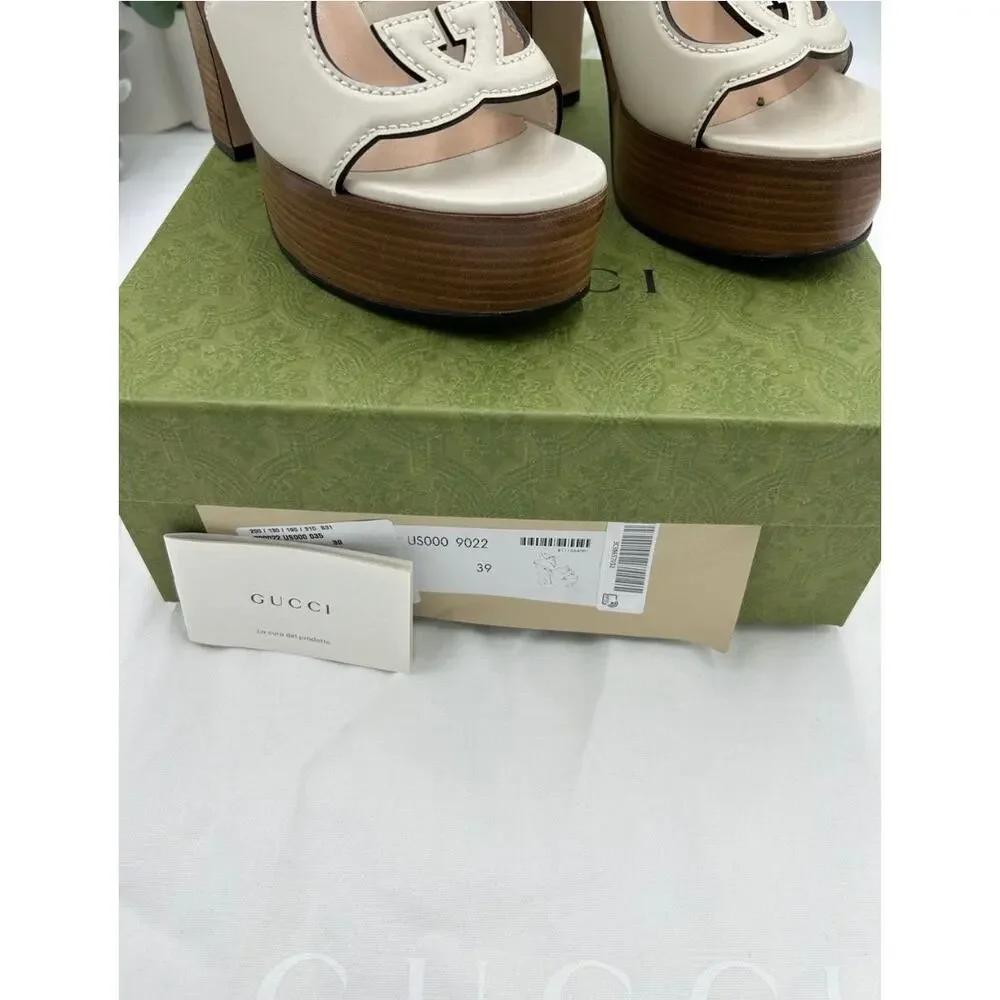 Women's Gucci interlocking GG leather platform sandals size 39 made in Italy